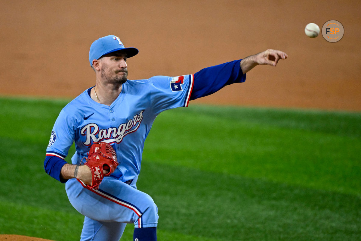 Sep 22, 2024; Arlington, Texas, USA; Texas Rangers starting pitcher Andrew Heaney (44) pitches against the Seattle Mariners during the third inning at Globe Life Field. Credit: Jerome Miron-Imagn Images