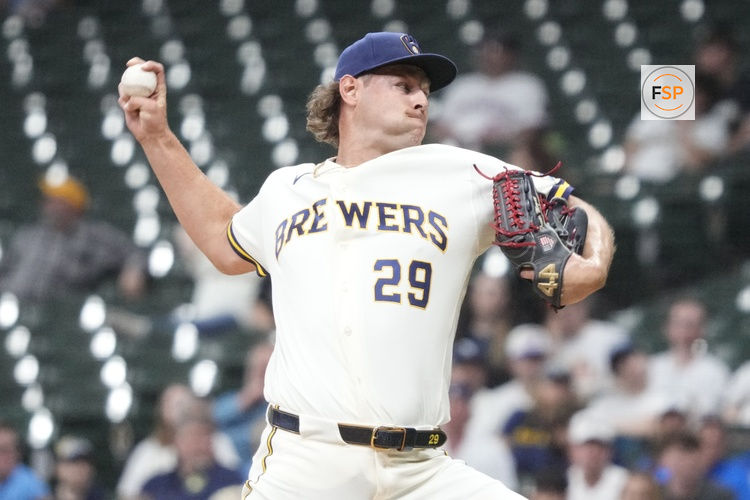 Mar 30, 2026; Milwaukee, Wisconsin, USA;  Milwaukee Brewers pitcher Trevor Megill (29) delivers a pitch against the Tampa Bay Rays in the ninth inning at American Family Field. Credit: Michael McLoone-Imagn Images