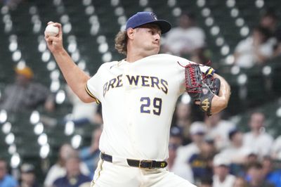 Mar 30, 2026; Milwaukee, Wisconsin, USA;  Milwaukee Brewers pitcher Trevor Megill (29) delivers a pitch against the Tampa Bay Rays in the ninth inning at American Family Field. Mandatory Credit: Michael McLoone-Imagn Images