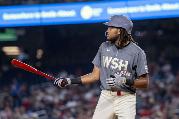 WASHINGTON, DC - JULY 05: Washington Nationals outfielder James Wood (29) stands in the batters box during the St. Louis Cardinals versus Washington Nationals MLB game at Nationals Park on July 5, 2024, in Washington, DC. (Photo by Charles Brock/Icon Sportswire)