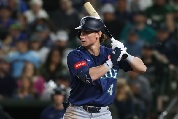 May 25, 2026; West Sacramento, California, USA; Seattle Mariners third baseman Colt Emerson (4) bats during the eighth inning against the Athletics at Sutter Health Park. Mandatory Credit: Scott Marshall-Imagn Images