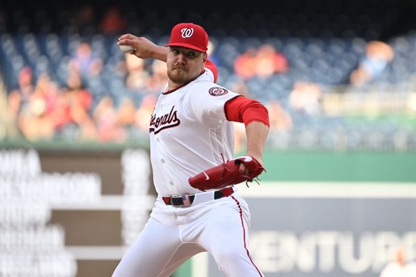 Jun 1, 2026; Washington, District of Columbia, USA; Washington Nationals pitcher Cade Cavalli (24) throws a pitch against the Miami Marlins during the first inning at Nationals Park. Mandatory Credit: Rafael Suanes-Imagn Images
