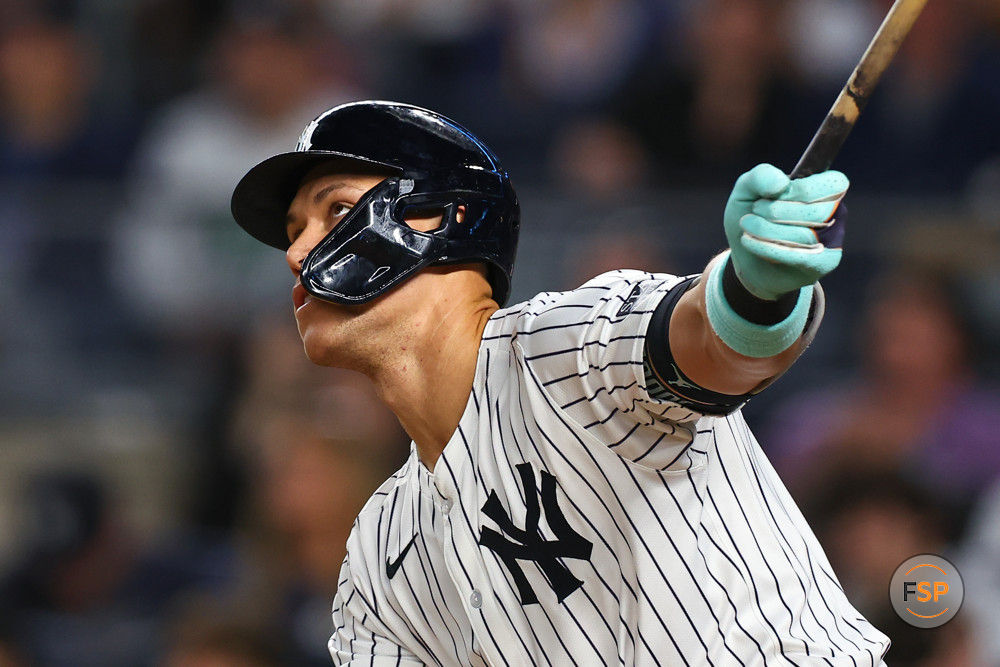 BRONX, NY - MAY 07: Aaron Judge #99 of the New York Yankees at bat during the game against the Houston Astros on May 7, 2024 at Yankee Stadium in the Bronx, New York.  (Photo by Rich Graessle/Icon Sportswire)