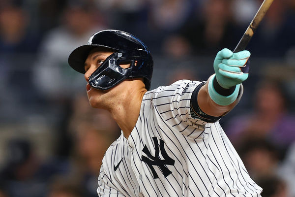 BRONX, NY - MAY 07: Aaron Judge #99 of the New York Yankees at bat during the game against the Houston Astros on May 7, 2024 at Yankee Stadium in the Bronx, New York.  (Photo by Rich Graessle/Icon Sportswire)