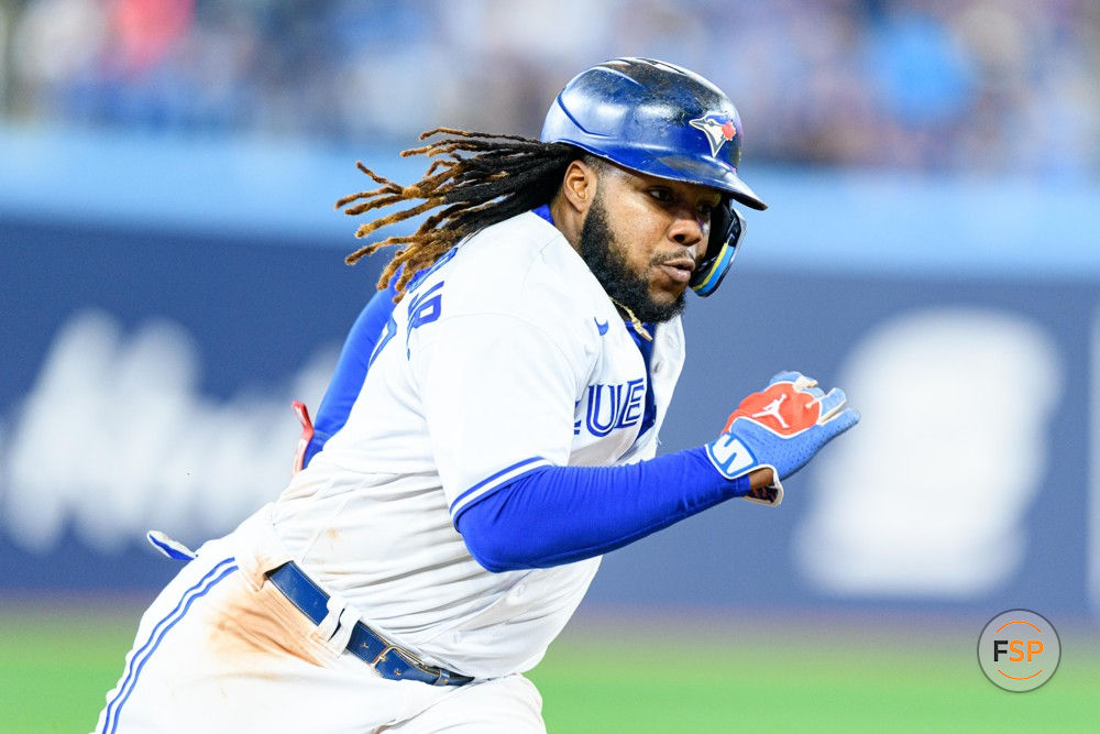 TORONTO, ON - SEPTEMBER 29: Toronto Blue Jays First base Vladimir Guerrero Jr. (27) runs the bases during the MLB baseball regular season game between the Tampa Bay Rays and the Toronto Blue Jays on September 29, 2023, at Rogers Centre in Toronto, ON, Canada. (Photo by Julian Avram/Icon Sportswire)