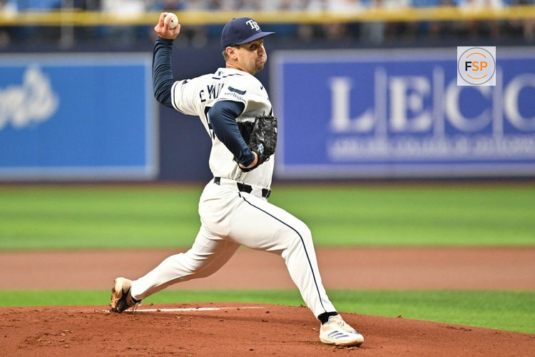 Jul 7, 2026; St. Petersburg, Florida, USA; Tampa Bay Rays starting pitcher Ian Seymour (61) throws a pitch in the first inning against the New York Yankees at Tropicana Field. Credit: Jonathan Dyer-Imagn Images