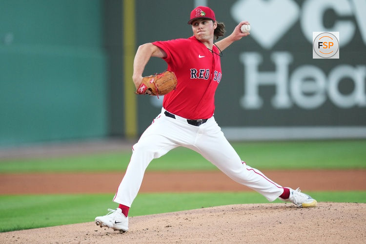 Mar 3, 2026; Lee County, FL, USA;  Boston Red Sox pitcher Jake Bennett (64) pitches in the first inning against the Puerto Rico. Credit: Jim Rassol-Imagn Images