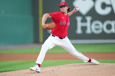 Mar 3, 2026; Lee County, FL, USA;  Boston Red Sox pitcher Jake Bennett (64) pitches in the first inning against the Puerto Rico. Mandatory Credit: Jim Rassol-Imagn Images