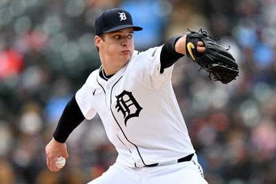 Apr 6, 2025; Detroit, Michigan, USA; Detroit Tigers starting pitcher Jackson Jobe (21) throws a pitch against the Chicago White Sox  in the third inning at Comerica Park. Mandatory Credit: Lon Horwedel-Imagn Images