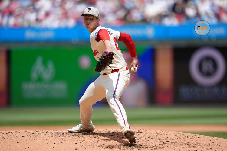 May 18, 2025; Philadelphia, Pennsylvania, USA; Philadelphia Phillies starting pitcher Mick Abel (40) throws a pitch against the Pittsburgh Pirates in the third inning at Citizens Bank Park. Credit: Kyle Ross-Imagn Images