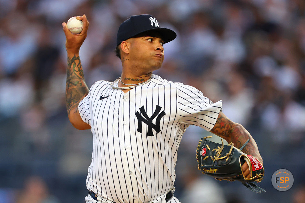 BRONX, NY - MAY 07: Luis Gil #81 of the New York Yankees pitches during the game against the Houston Astros on May 7, 2024 at Yankee Stadium in the Bronx, New York.  (Photo by Rich Graessle/Icon Sportswire)