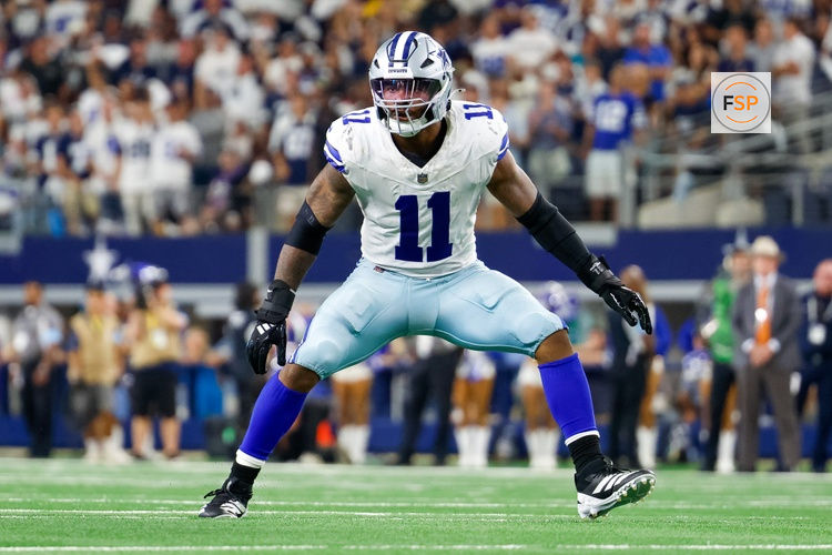 Sep 22, 2024; Arlington, Texas, USA; Dallas Cowboys linebacker Micah Parsons (11) drops back in coverage during the fourth quarter against the Baltimore Ravens at AT&T Stadium. Credit: Andrew Dieb-Imagn Images