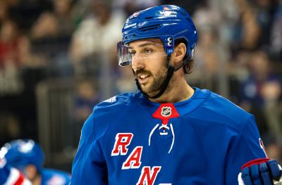 Apr 4, 2026; New York, New York, USA; New York Rangers center Vincent Trocheck (16) skates against the Detroit Red Wings during the first period at Madison Square Garden. Mandatory Credit: Danny Wild-Imagn Images