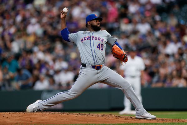 Aug 6, 2024; Denver, Colorado, USA; New York Mets starting pitcher Luis Severino (40) pitches in the third inning against the Colorado Rockies at Coors Field. Mandatory Credit: Isaiah J. Downing-USA TODAY Sports