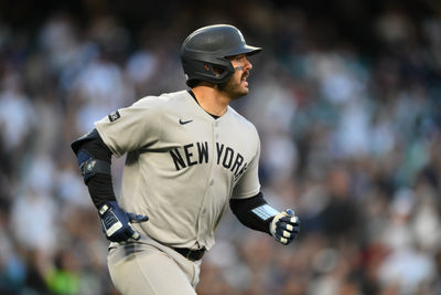 May 12, 2025; Seattle, Washington, USA; New York Yankees catcher Austin Wells (28) runs the bases after hitting a 3-run home run against the Seattle Mariners during the fifth inning at T-Mobile Park. Mandatory Credit: Steven Bisig-Imagn Images