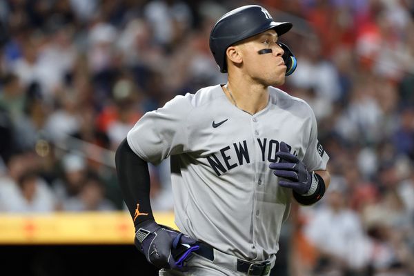 Apr 29, 2025; Baltimore, Maryland, USA; New York Yankees outfielder Aaron Judge (99) walks during the fifth inning against the Baltimore Orioles at Oriole Park at Camden Yards. Mandatory Credit: Daniel Kucin Jr.-Imagn Images