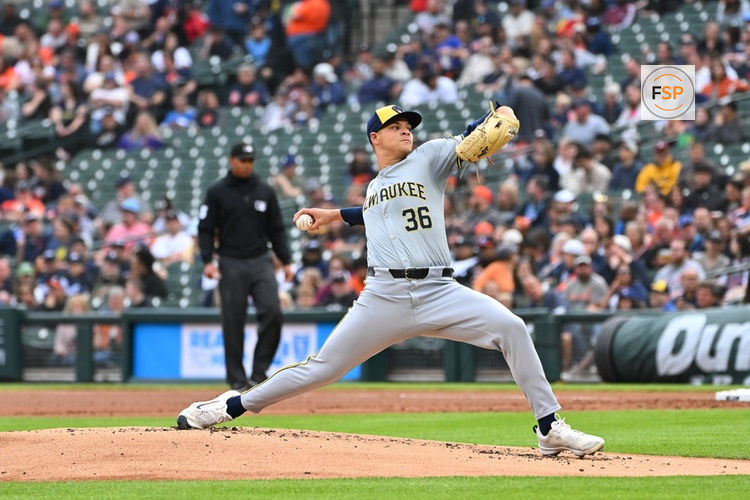 DETROIT, MI - JUNE 07: Milwaukee Brewers pitcher Tobias Myers (36) pitches in the second inning during the Detroit Tigers versus the Milwaukee Brewers game on Tuesday June 7, 2024 at Comerica Park in Detroit, MI. (Photo by Steven King/Icon Sportswire)