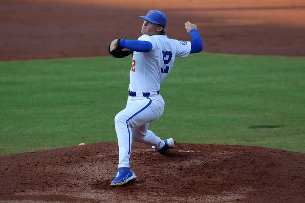 HOOVER, AL - MAY 24: Florida Gators pitcher Hurston Waldrep (12) during the 2023 SEC Baseball Tournament game between the Alabama Crimson Tide and the Florida Gators on May 24, 2023 at Hoover Metropolitan Stadium in Hoover, Alabama.  (Photo by Michael Wade/Icon Sportswire)