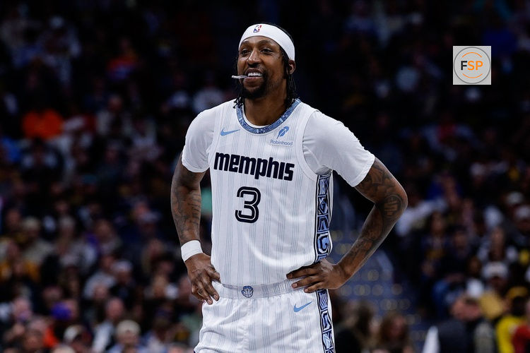 Feb 11, 2026; Denver, Colorado, USA; Memphis Grizzlies guard Kentavious Caldwell-Pope (3) in the second quarter against the Denver Nuggets at Ball Arena. Credit: Isaiah J. Downing-Imagn Images