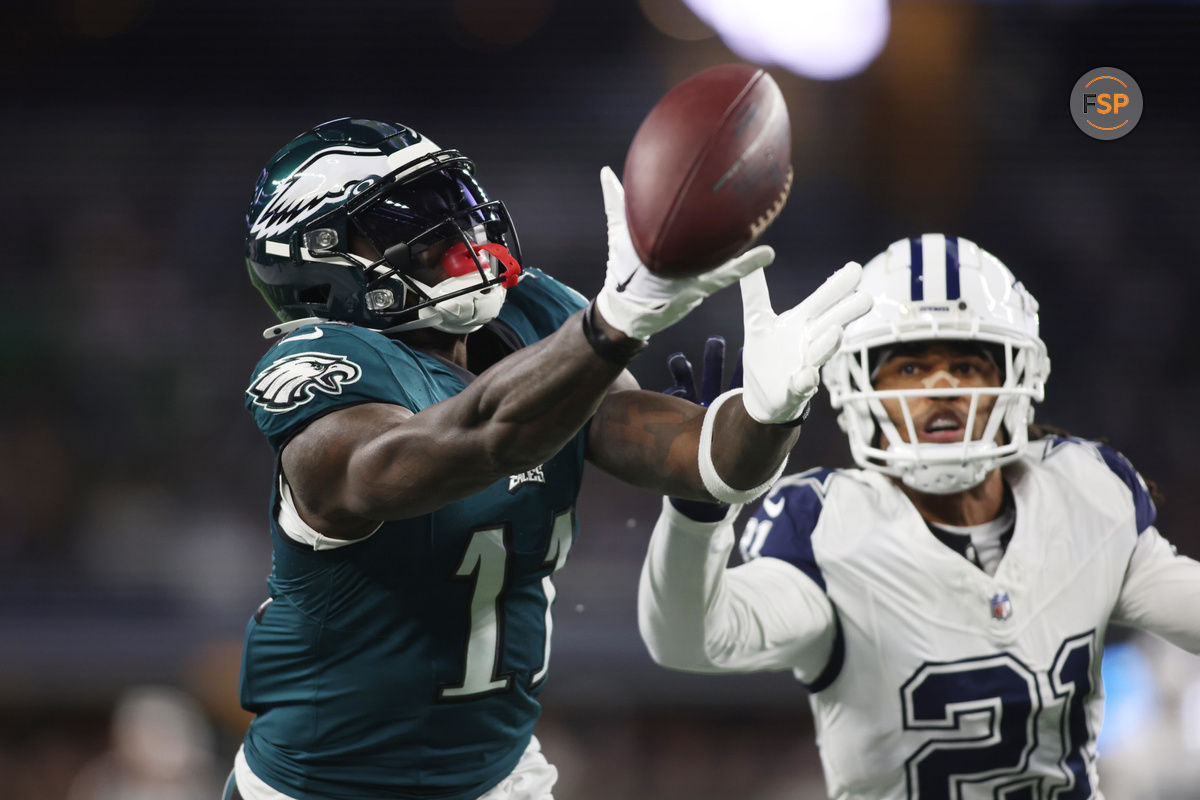 Dec 10, 2023; Arlington, Texas, USA; Philadelphia Eagles wide receiver A.J. Brown (11) cannot catch a pass in the first quarter against the Dallas Cowboys  at AT&T Stadium. Credit: Tim Heitman-USA TODAY Sports