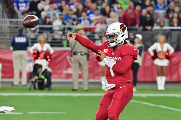 Jan 7, 2024; Glendale, Arizona, USA; Arizona Cardinals quarterback Kyler Murray (1) throws in the first half against the Seattle Seahawks at State Farm Stadium. Mandatory Credit: Matt Kartozian-USA TODAY Sports