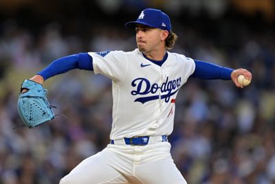 Apr 13, 2026; Los Angeles, California, USA; Los Angeles Dodgers pitcher Justin Wrobleski (70) throws a pitch against the New York Mets during the first inning at Dodger Stadium. Mandatory Credit: Jayne Kamin-Oncea-Imagn Images