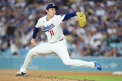 Jun 19, 2026; Los Angeles, California, USA; Los Angeles Dodgers pitcher Roki Sasaki (11) throws during the first inning against the Baltimore Orioles at Dodger Stadium. Mandatory Credit: Kirby Lee-Imagn Images