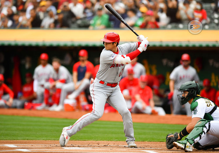 OAKLAND, CA - SEPTEMBER 02:Shohei Ohtani (17) of the Los Angeles Angels bats in the regular season MLB game between Los Angeles Angels against the Oakland Athletics on September 2, 2023 at RingCentral Coliseum in Oakland, CA (Photo by Samuel Stringer/Icon Sportswire)