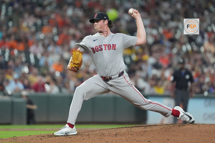 Sep 3, 2026; Baltimore, Maryland, USA;  Boston Red Sox pitcher Jake Bennett (64) delivers a pitch against the Baltimore Orioles during the second inning at Oriole Park at Camden Yards.  Credit: Gregory Fisher-Imagn Images