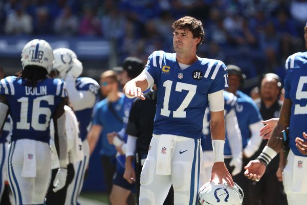 Sep 7, 2025; Indianapolis, Indiana, USA; Indianapolis Colts quarterback Daniel Jones (17) during the second half against the Miami Dolphins at Lucas Oil Stadium. Mandatory Credit: Trevor Ruszkowski-Imagn Images