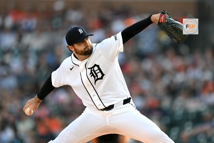May 27, 2026; Detroit, Michigan, USA;  Detroit Tigers starting pitcher Casey Mize (12) throws a pitch against the Los Angeles Angels in the first inning at Comerica Park. Credit: Lon Horwedel-Imagn Images