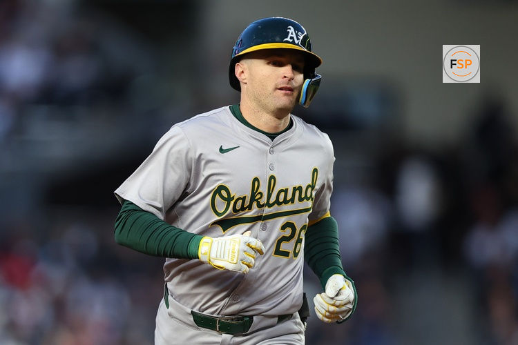 BRONX, NY - APRIL 25: Tyler Nevin #26 of the Oakland Athletics rounds the bases after he hits a two run home run in the 3rd inning of the game against the New York Yankees on April 25, 2024 at Yankee Stadium in the Bronx, New York.  (Photo by Rich Graessle/Icon Sportswire)