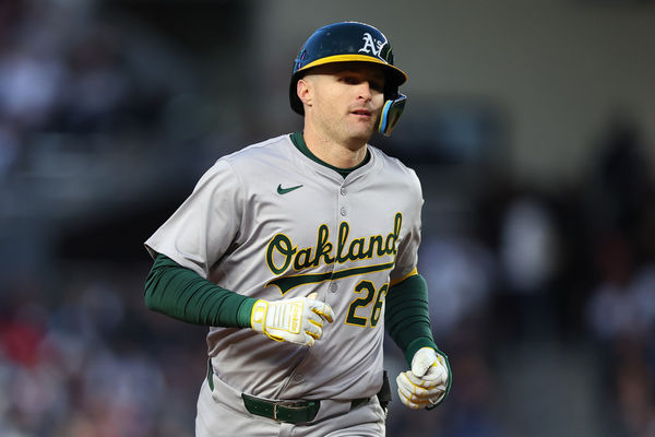 BRONX, NY - APRIL 25: Tyler Nevin #26 of the Oakland Athletics rounds the bases after he hits a two run home run in the 3rd inning of the game against the New York Yankees on April 25, 2024 at Yankee Stadium in the Bronx, New York.  (Photo by Rich Graessle/Icon Sportswire)
