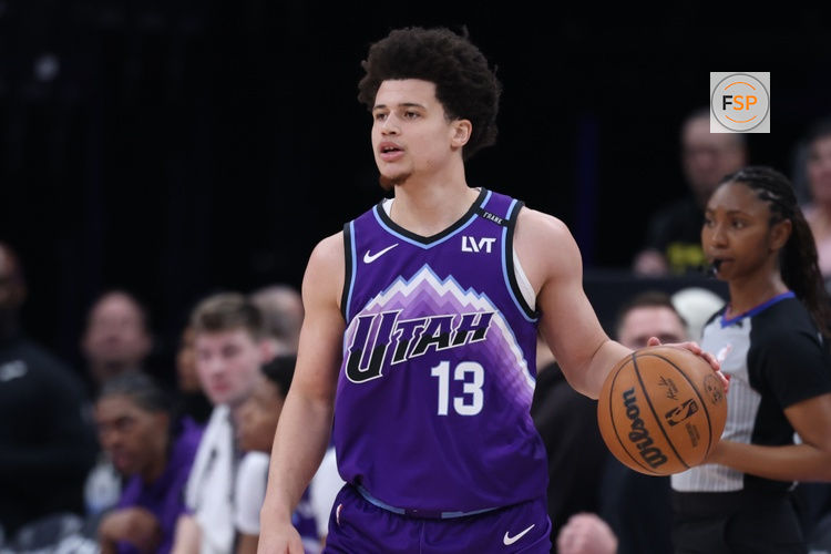 Jan 30, 2026; Salt Lake City, Utah, USA; Utah Jazz guard Walter Clayton Jr. (13) dribbles against the Brooklyn Nets during the first half at Delta Center. Credit: Rob Gray-Imagn Images
