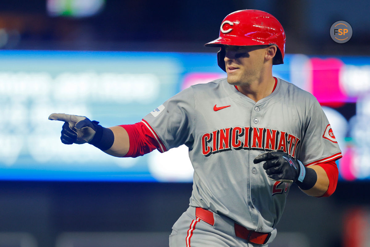 Sep 14, 2024; Minneapolis, Minnesota, USA; Cincinnati Reds center fielder TJ Friedl (29) runs the bases and celebrates after hitting a two run home run against the Minnesota Twins in the fourth inning at Target Field. Credit: Bruce Kluckhohn-Imagn Images