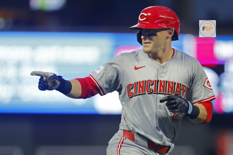 Sep 14, 2024; Minneapolis, Minnesota, USA; Cincinnati Reds center fielder TJ Friedl (29) runs the bases and celebrates after hitting a two run home run against the Minnesota Twins in the fourth inning at Target Field. Credit: Bruce Kluckhohn-Imagn Images