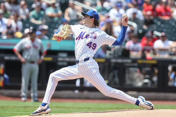 Jul 12, 2026; New York City, New York, USA;  New York Mets starting pitcher Zach Thornton (49) pitches in the first inning against the Boston Red Sox at Citi Field. Mandatory Credit: Wendell Cruz-Imagn Images