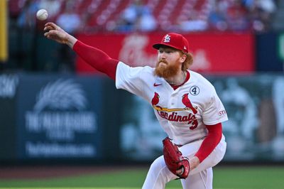 Jun 2, 2026; St. Louis, Missouri, USA; St. Louis Cardinals starting pitcher Dustin May (3) pitches against the Texas Rangers during the second inning at Busch Stadium. Mandatory Credit: Jeff Curry-Imagn Images
