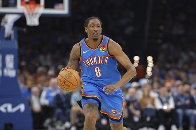 Oct 22, 2026; Oklahoma City, Oklahoma, USA; Oklahoma City Thunder guard Jalen Williams (8) dribbles the ball down the court against the Denver Nuggets during the first half at Paycom Center. Mandatory Credit: Alonzo Adams-Imagn Images