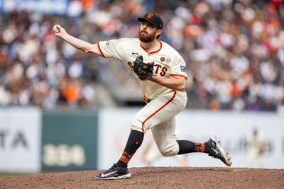 Sep 15, 2024; San Francisco, California, USA; San Francisco Giants pitcher Ryan Walker (74) throws a pitch during the ninth inning against the San Diego Padres at Oracle Park. Mandatory Credit: Bob Kupbens-Imagn Images