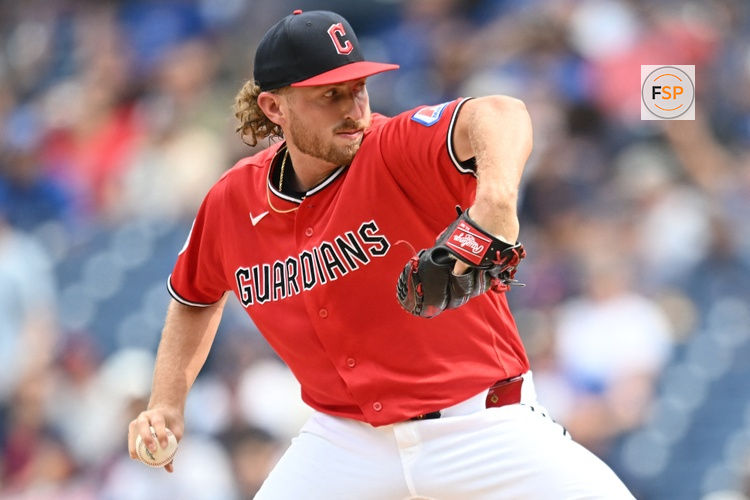 Sep 3, 2026; Cleveland, Ohio, USA; Cleveland Guardians pitcher Tanner Bibee (28) throws a pitch during the first inning against the Toronto Blue Jays at Progressive Field. Credit: Ken Blaze-Imagn Images