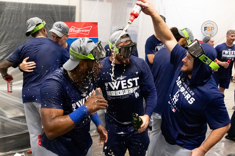 PHOENIX, AZ - SEPTEMBER 13: The Los Angeles Dodgers celebrate an NL West Championship after a Baseball game between the Los Angeles Dodgers and the Arizona Diamondbacks on September 13th, 2022, at Chase Field in Phoenix, AZ. (Photo by Zac BonDurant/Icon Sportswire)