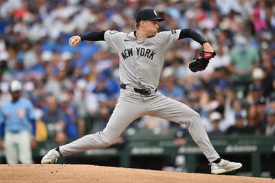 Jul 31, 2026; Chicago, Illinois, USA; New York Yankees starting pitcher Will Warren (29) pitches in the first inning against the Chicago Cubs  at Wrigley Field. Mandatory Credit: Patrick Gorski-Imagn Images