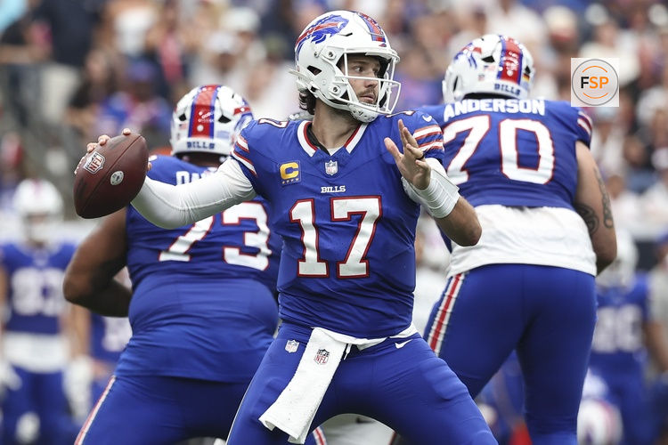 Sep 13, 2026; Houston, Texas, USA; Buffalo Bills quarterback Josh Allen (17) passes the ball during the game against the Houston Texans at Reliant Stadium. Credit: Troy Taormina-Imagn Images
