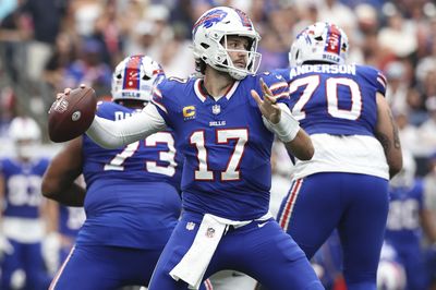 Sep 13, 2026; Houston, Texas, USA; Buffalo Bills quarterback Josh Allen (17) passes the ball during the game against the Houston Texans at Reliant Stadium. Mandatory Credit: Troy Taormina-Imagn Images