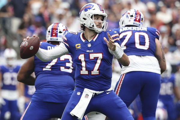 Sep 13, 2026; Houston, Texas, USA; Buffalo Bills quarterback Josh Allen (17) passes the ball during the game against the Houston Texans at Reliant Stadium. Mandatory Credit: Troy Taormina-Imagn Images