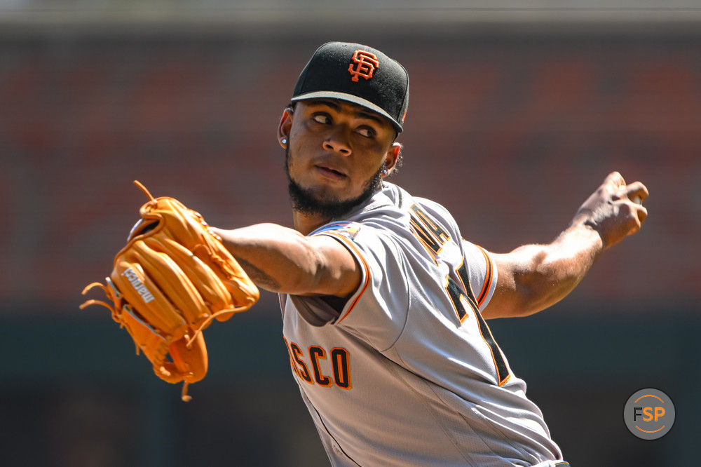 ATLANTA, GA - AUGUST 20: San Francisco Giants relief pitcher Camilo Doval (75) during ninth inning of the MLB game between the San Francisco Giants and Atlanta Braves on August 20, 2023, at Truist Park in Atlanta, GA. (Photo by John Adams/Icon Sportswire)