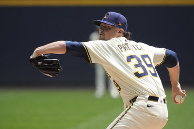 Jun 11, 2025; Milwaukee, Wisconsin, USA; Milwaukee Brewers pitcher Chad Patrick (39) delivers a pitch against the Atlanta Braves in the first inning at American Family Field. Mandatory Credit: Michael McLoone-Imagn Images