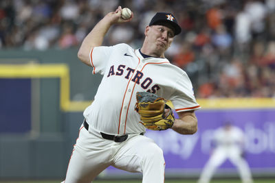 Apr 29, 2025; Houston, Texas, USA; Houston Astros starting pitcher Ryan Gusto (67) delivers a pitch during the second inning against the Detroit Tigers at Daikin Park. Mandatory Credit: Troy Taormina-Imagn Images