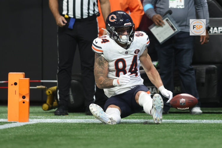 Oct 18, 2026; Atlanta, Georgia, USA;  Chicago Bears tight end Colston Loveland (84) runs with the ball against the Atlanta Falcons during the second quarter at Mercedes-Benz Stadium.  Credit: Brett Davis-Imagn Images